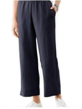 J.Jill black linen pull on elastic waist Lagen look coastal grandma crop pants